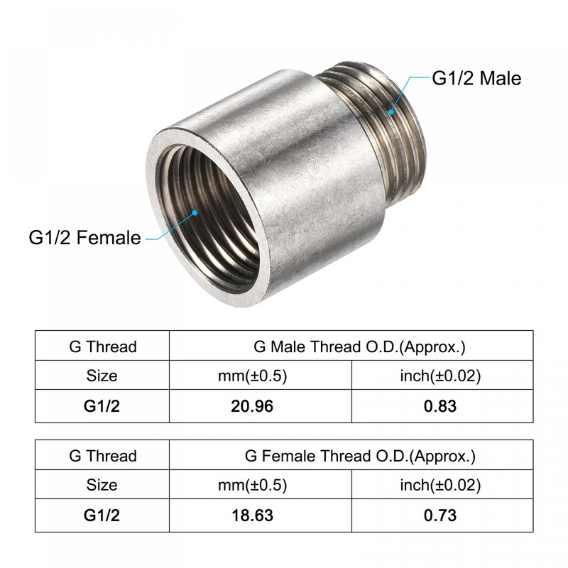 sourcing map Stainless Steel Extension Pipe Fitting 20mm G1/2 Female