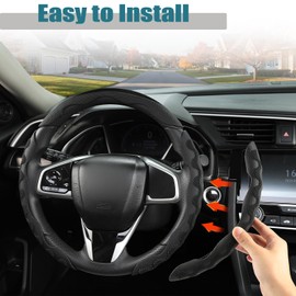 West Llama 3Pcs Large Steering Wheel Cover Include 1 Pair Segmented Steering Wheel Protector with 3D Honeycomb and 1 Peice Car Wheel Cover with Carbon Fiber Pattern Universal for 99% Cars,(Black)