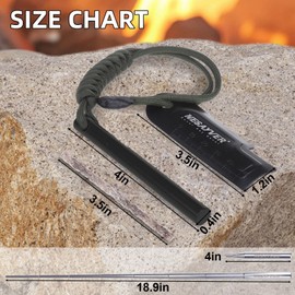 NESAYVER Fire Starter Survival Tool,4 x2/5 in Thick Round Ferro Rod Fire Striker Kit with Paracord Lanyard for Hiking,Camping,Emergency Flint and Steel Up to 20000 Strikes,Tinder Rope Pocket Bellow