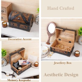 Ajuny Wooden Pirate Treasure Chest Jewelry Box – Handcrafted Vintage Keepsake Organizer with Shell Strips, Perfect for Necklaces, Earrings, and Trinkets, 9x6 Inch Gift Box