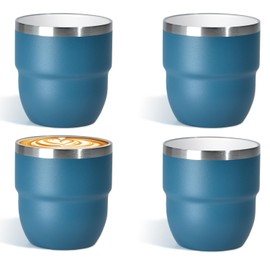 CHLJAR 4 oz Espresso Cup, Ceramic-Lined 18/8 Stainless Steel Coffee Cup for Espresso Machine, Reusable & Stackable Double-Wall Vacuum Insulated Tea Cups, Dishwasher Safe, 4 Pack-Agave Teal