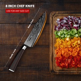 Chef Knife 8 Inch by Gourmet Tool - Sharp German High Carbon Stainless Steel Kitchen Knifes - 8” Chefs Cooking Knife for Sushi Chopping Vegetable Slicing Tomatoes and Meat Cutting Knives