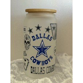 Unbranded 16 oz Dallas Cowboys Glass Can With Lid Tumbler