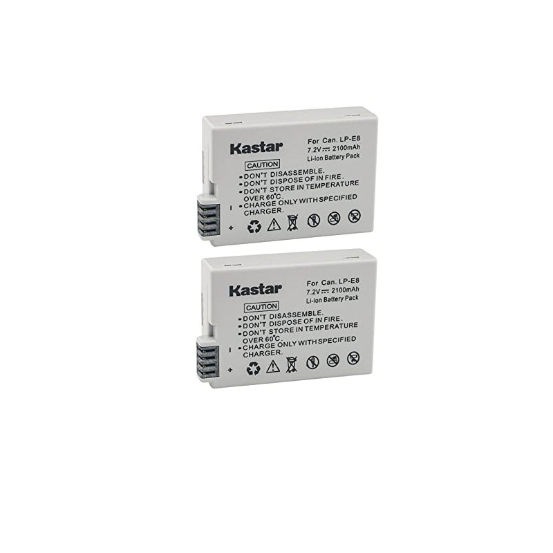 Kastar LPE8 Battery (2-Pack) Compatible with Canon LP-E8, LC-E8E, BG-E8
