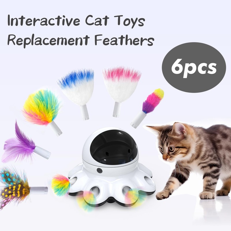 ORSDA 6Pcs Interchangeable Attachments Cat Feather Toys Replaceable Feathers and