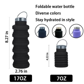Collapsible Silicone Sports Water Bottle - 500ml, Leak-Proof, BPA-Free, Odor-Free - for Hiking, Cycling, and Outdoor Activities (Carabiner Clip or Handle Option - Black, Gray, Blue)