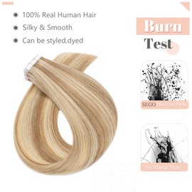 16 inches SEGO Tape Hair Extensions Real Human Hair 20PCS [#12/613 Golden Brown&Bleach Blonde] Remy Seamless Straight Hairpieces for Women Natural Invisible (50g)