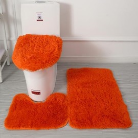 XIZHI Bathroom Rugs Sets 3 Piece,U-Shaped Toilet Floor Mat +Non Slip Rugs +Toilet Lid Cover Mat,with PVC Point Rubber Backing (Orange)
