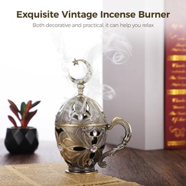 Frankincense Resin Incense Burner, Vintage Cone Incense Burner, Zinc Alloy Charcoal Incense Burner with Handle, Antique Bakhoor Incense Holder Decor for Home, Yoga, Meditation