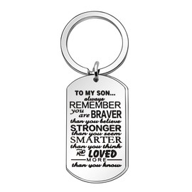 Angelra Inspirational Son Keyring Stainless Steel Pendant Birthday Graduation Gifts, silver