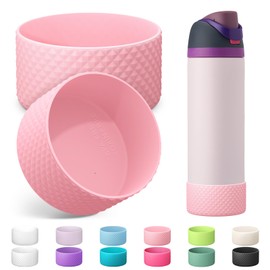 Alwenid 2PCS Silicone Water Bottle Boot for Owala 24 Oz, Anti-Slip Protective Sleeve Bottom Bumper Protector for FreeSip, Twist, and Flip Stainless Steel Water Bottles (Pink)