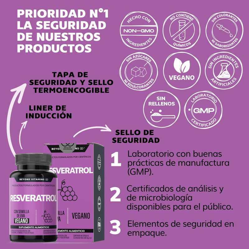 Resveratrol | 100% vegano | Con Pimienta Negra para mejor