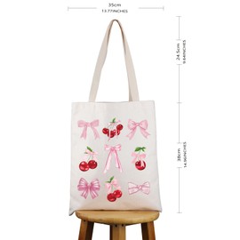 Pyoul Pink Bow Cherry Handbag Gift for Cherry Lovers Aesthetic Gift, beige