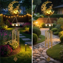 Solar Moon Cat Decorative Light Gift, Solar Moon Cat Decorative Wind Chime with Light, Gifts for Women Mom Grandma, Garden Lawn Decor, Christmas & New Year Gift
