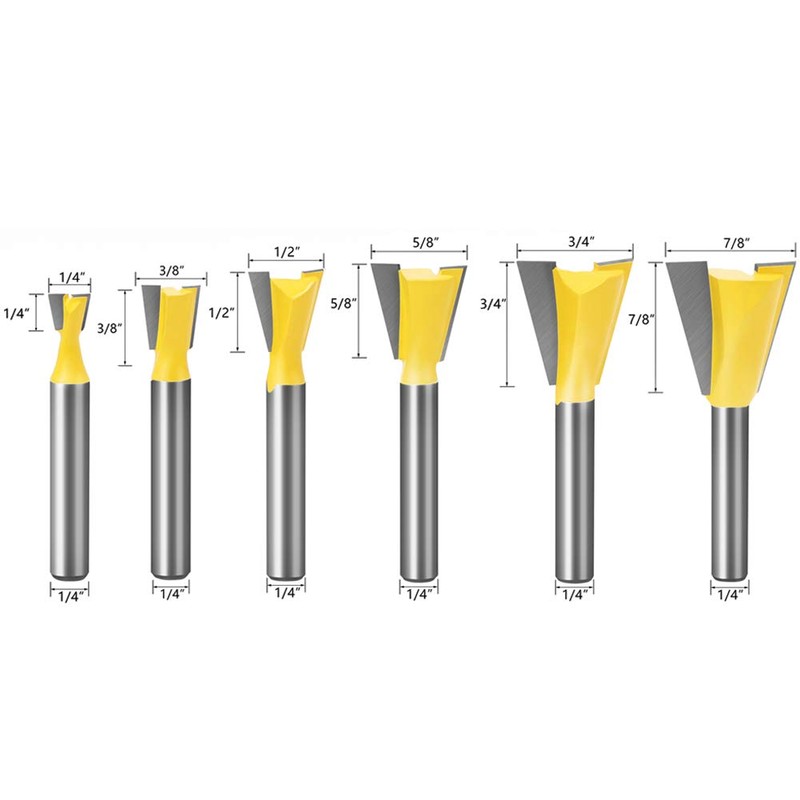 Meihejia 1/4 Inch Shank Dovetail Router Bit Set - 6
