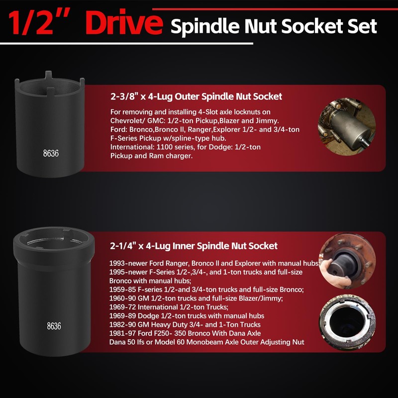 Spindle Nut Socket Tool Kit 5 Pcs Axle Hub Lock