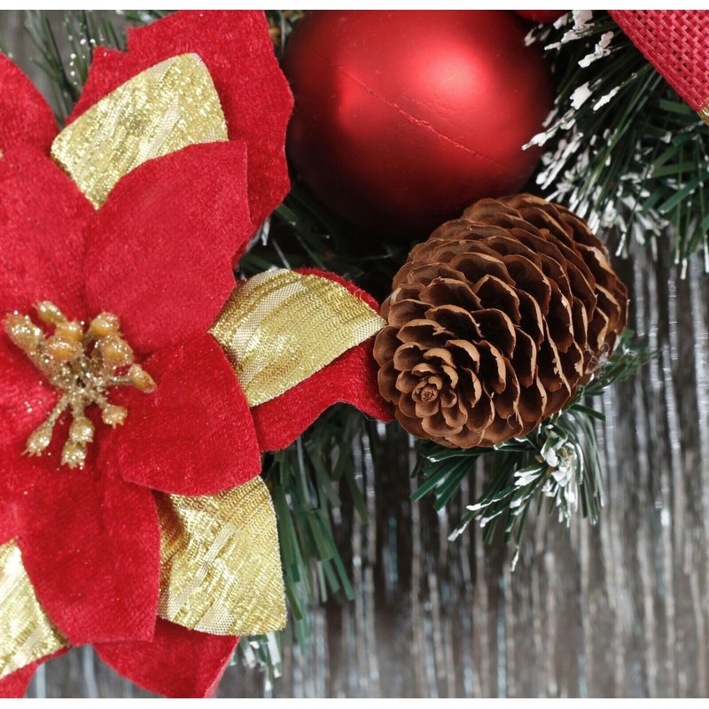 tinsel time 40cm Traditional Christmas Pine Wreath with Baubles, Assorted