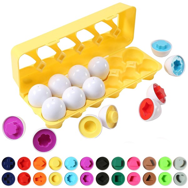Dimple Fun Egg Matching Toy (Total 24 Eggs) - Toddler STEM Easter Eggs Toys, Shape Recognition Toys for Kids, Educational Color Sorting Toys, Play Egg Shapes Puzzle Set