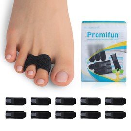 Promifun 10 Pack Hammer Toe Corrector Toe Splint For Broken Toes,Brace Orthopedic Separator, Cushioned Bandages, Heal Wrap Toe Straighteners for Crooked Toes (Black+10S