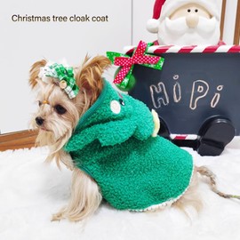 ANIAC Dog Christmas Cape Coat with D-Ring Cat Santa Costume with Xmas Tree Hat Christmas Dog Outfit Warm Puppy Clothes for Small Dog Pet Christmas Cloak for Cat (Green, Small)