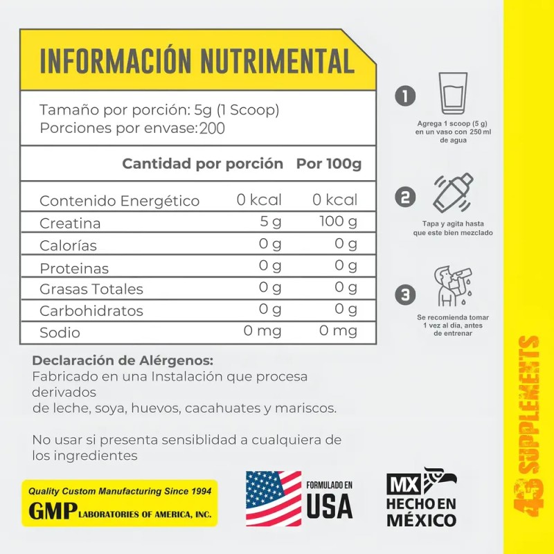 Creatina 1 Kg 200 Servicios 43 Supplements Natural