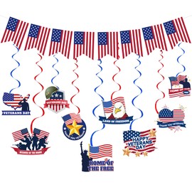 Happy Veterans Day Hanging Swirls, 19pcs Veterans Day Decorations Set Thank You Veterans Hanging Swirls, Happy Veterans Day Banner Thank You Veterans Ceiling Streamers for Veterans Day Party Supplies
