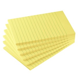 Lined Sticky Notes, 4 x 6 inches, 45 Sheets per Pad, 6 Pads, Bright Colours (Yellow)