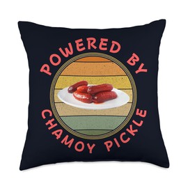 Powered By Chamoy Pickles Retro Humor Hot Pickle Food Lover Throw Pillow