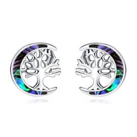 TANGPOET Small Tree of Life Stud Earrings for Women 925 Sterling Silver Abalone Shell Earring Hypoallergenic Tree of Life Jewelry Gifts for Her