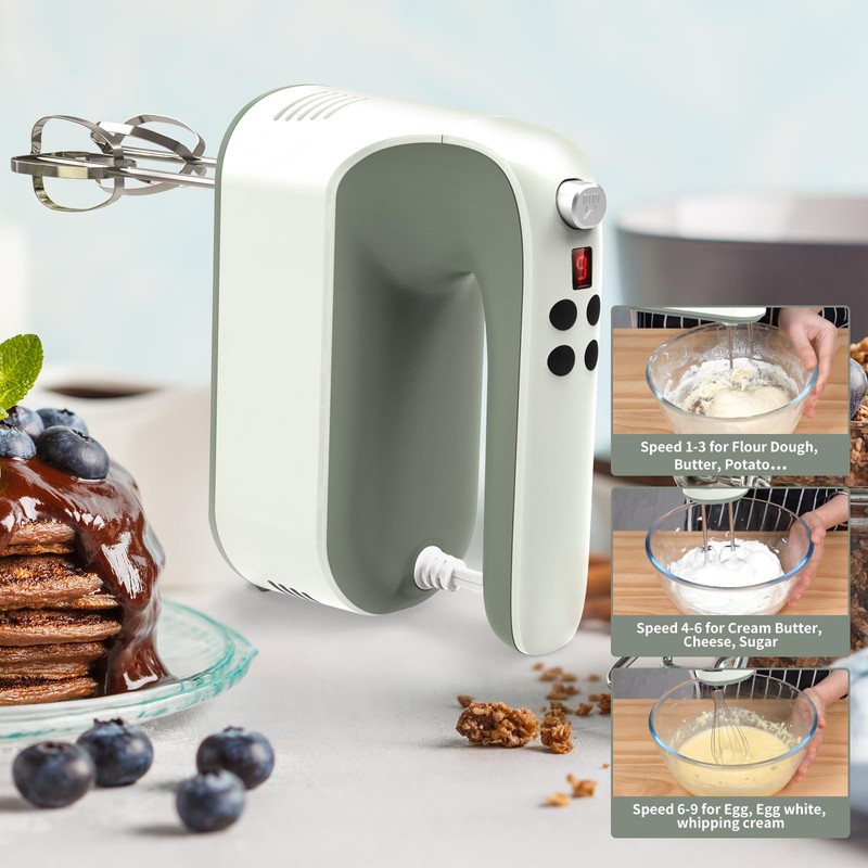 Yomelo 9-Speed Digital Hand Mixer Electric, 400W Powerful DC Motor,