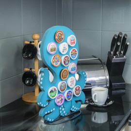 Made Easy Kit Front Facing Countertop Coffee Pods Holder Compatible with K-Cups, Coffee Bar Decor for Home Cafe (Blue Octopus)
