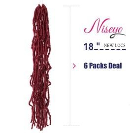 Niseyo Faux Locs Crochet Hair 18 Inch Soft locs, 6 Packs Short Crochet Locs Pre Looped Crotchet Straight Synthetic Hair Extensions (118#, Burgundy)