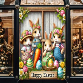 BlissYard Happy Easter Window Cover Banner Rabbit Spring Background Banner Hanging 31x47 Inch Easter Window Cover Party Bunny Banner Decoration Spring Easter Window Decoration