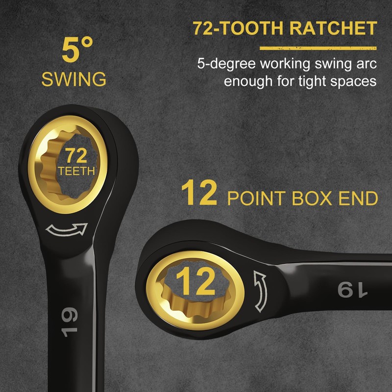 Egofine Ratcheting Wrench Set 10 Piece, Metric Wrench Set, CR-V