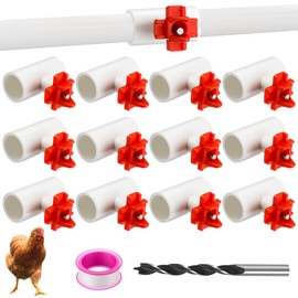 Enhon 12 Pack Chicken Nipples Waterer with 1/2'' PVC Tee Fittings, DIY Auto Chicken Waterering System, Horizontal Side Mount Poultry Water Nipple Waterer Drinker and for Ducks Quail and Other Poultry