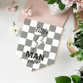 MOTERMATE Little Man Cave Nursery Sign Decor for Boys, Green Checkered Nursery Little Baby Boy Kids Toddler Room Front Door Wall Hanging Decor Decorations for Boys Bedroom Playroom Classroom, 8x10Inch