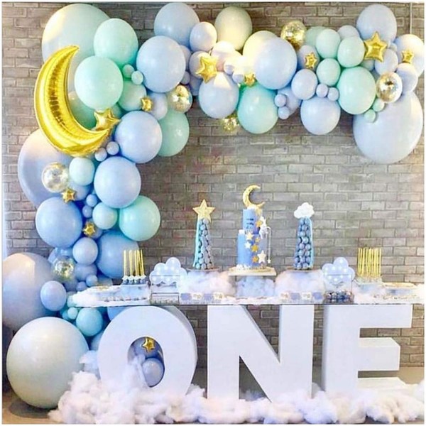 Baby Blue Balloon Garland Kit – Baby Boy Balloon Arch Kit Blue Mint Green Balloons – Gold Moon and Stars Baby Shower Balloons Boy – Twinkle Twinkle Little Star Baby Shower Decorations Birthday Party