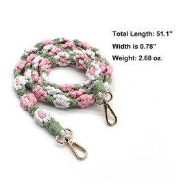 Craoopii Handmade Woven Cotton Rope Flower Shoulder Strap Bag Strap Purse Strap Crossbody Replacement Strap (Green Pink)