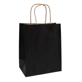 FACEBAG 50 PCS Black Paper Bags with Handles Bulk, 8x4.25x10.5 Inches,Medium-sized Gift Bags for Party Favors，Take-Out，Grocery Shopping & Retail,Christmas,weddings,Reusable & Durable