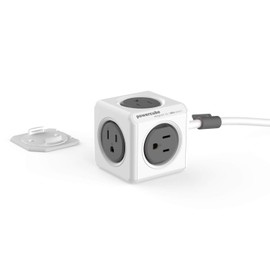 Allocacoc, PowerCube |Extended|, 5 outlets, 5 feet cable, Mounting dock, Surge Protection, Childproof Sockets, ETL Certified (Grey)