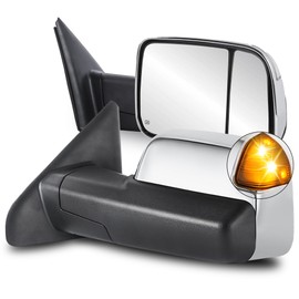 KUIPERAUTO Pair Chrome Power Heated Towing Mirrors Compatible for 2002-2008 Dodge Ram 1500/2003-2009 Ram 2500 3500 w/Led Turn Light