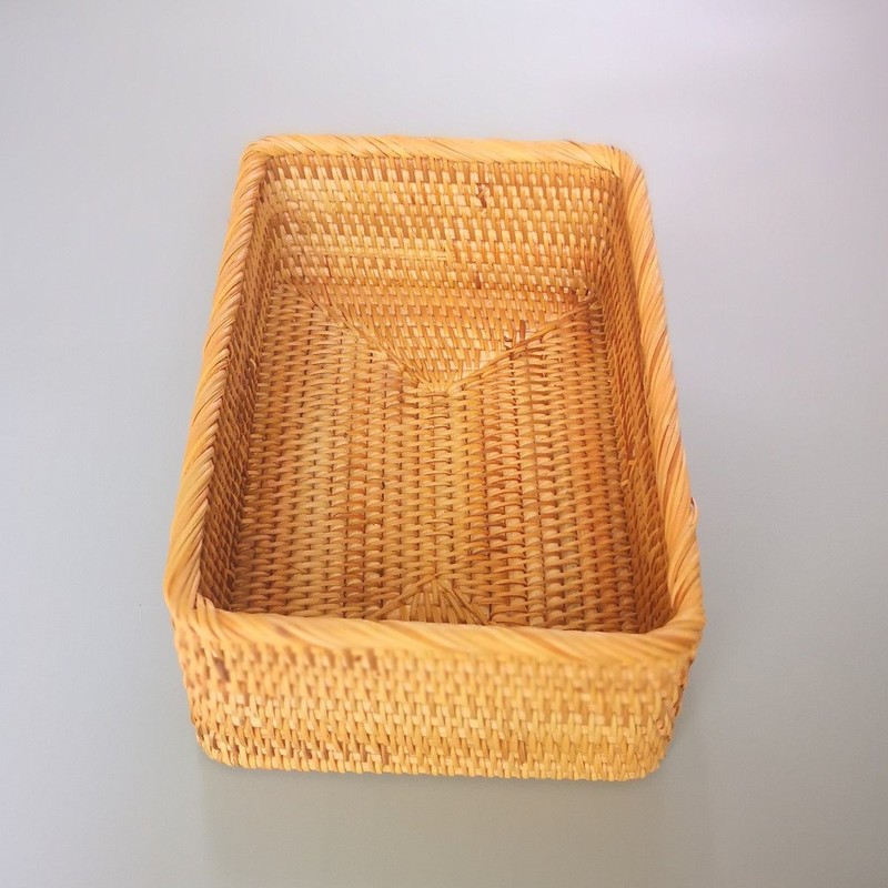 amololo Handmade Rectangle Wicker Fruit Box Rattan Tray Magazine Organizer