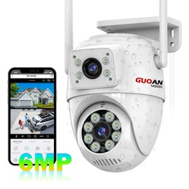 Security Camera Outdoor,【6MP Dual Lens Linkage】WiFi CCTV Camera, 2.4G WiFi PTZ Wired Outside Cameras for House Security with Night Vision, Auto Tracking, 24/7 Recording, IP66 Waterproof, SD/Cloud
