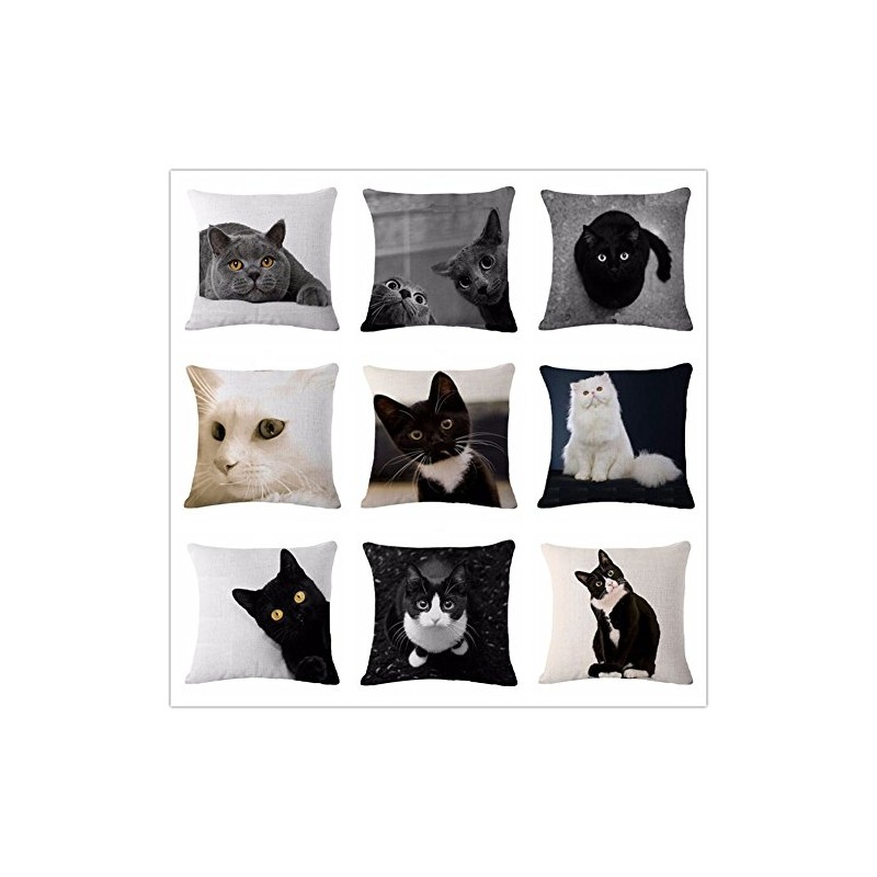 Glareshop Cat Print Linen Pillow Case Cushion Throw Cover Home