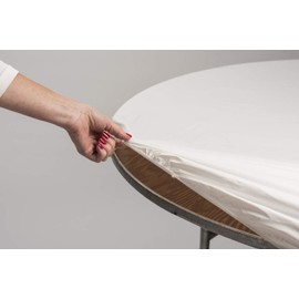 Kwik-Covers 48" Round Umbrella Fitted Plastic Table Covers, Bundle of 5 (White)