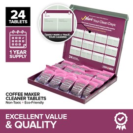 Stock & Brew Coffee Maker Cleaner Tablets 24 Count 1 Year Supply Descaler and Cleaning Tablets for Espresso Drip and Pod Machines Removes Residue and Improves Taste