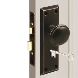 MaxxGeek Mortise Keyed Lock Set with Classic Knobs, Perfect for Replacing Broken Antique Door Knob Sets, Fits 1-3/8 in.-1-3/4 in. Interior Doors, Oil Rubbed Bronze, 1 Pack