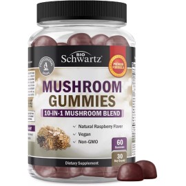 BioSchwartz Mushroom Gummies for Adults - 10-in-1 Functional Mushroom Supplement for Mood