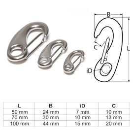 PRIOstahl Snap Hook Carabiner Snap Hook Quick Release Carabiner 100 mm x 5 Pieces Hook Snap Connector for Fastening Connector Connection Made of Stainless Steel V4A