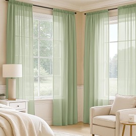 MIULEE Sage Green Sheer Curtains 84 Inches Long, 4 Panels Set, Light Filtering Rod Pocket Voile Drapes Window Treatments, Semi Transparent Airy Fabric for Bedroom and Living Room, 42 x 84 Inches